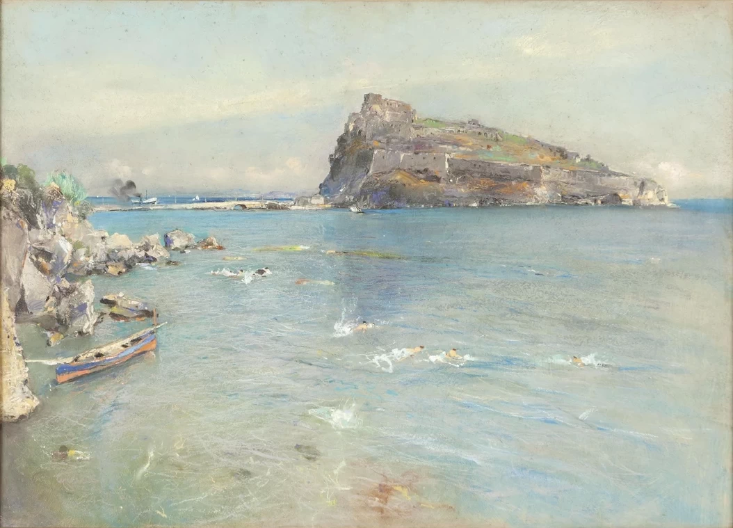 Marina ad Ischia con bagnanti